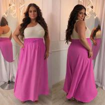 Saia Longa Plus Size Feminina Cós Alto Forrada Bolsos Duna Moda Evangélica Curve