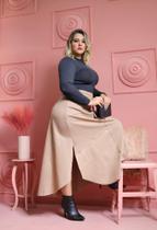 Saia Longa Plus Size Feminina De Moletinho Com Fenda Lateral