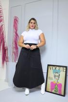 Saia Longa Plus Size Feminina De Moletinho Com Fenda Lateral