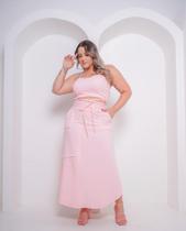 Saia Longa Plus Size Feminina De Moletinho Com Fenda Lateral