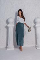 Saia Longa Pregas Lateral Lurex brilho Cintura Elástica
