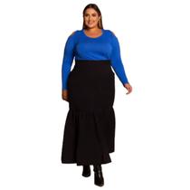 Saia Longa Preta Linho Forrada Catarina Plus Size Domenica