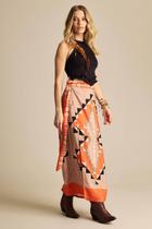 Saia Longa Reta Transpassada Laranja Estampada Yacamim A39 Saia Longa Reta Transpassada Laranja Estampada Yacamim A39