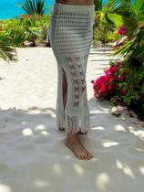 Saia longa saida de praia com franjas mocha mousse Saia longa saida de praia com franjas mocha mousse