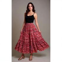 Saia Longa Vermelha com Estampa Paisley Boho Chic Saia Longa Vermelha com Estampa Paisley Boho Chic