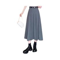 Saia Longa Vintage Feminina Em Cor Sólida JK Elegante E Confortável Com Zíper E Plissada 2024