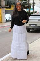 Saia Longa Xadrez Boho Chic Feminina Algodão Primavera Renda