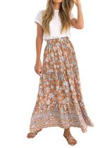 Saia Longa ZESICA Boho Floral com Cós Elástico e Bolsos