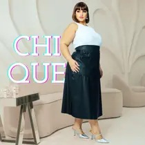 Saia material ecológico Curvy Plus Size Feminina Cós Alto Elegante
