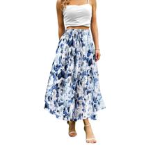 Saia maxi Abaadlw para mulheres longa de comprimento médio com bolsos azuis Saia maxi Abaadlw para mulheres longa de comprimento médio com bolsos azuis