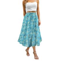 Saia maxi Abaadlw para mulheres longa de comprimento médio com bolsos azuis Saia maxi Abaadlw para mulheres longa de comprimento médio com bolsos azuis