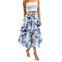 Saia maxi Abaadlw para mulheres longa de comprimento médio com bolsos azuis Saia maxi Abaadlw para mulheres longa de comprimento médio com bolsos azuis