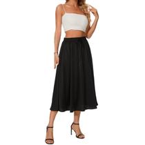 Saia maxi Abaadlw para mulheres longa de comprimento médio com bolsos pretos Saia maxi Abaadlw para mulheres longa de comprimento médio com bolsos pretos