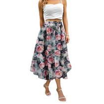 Saia maxi Abaadlw para mulheres longa de comprimento médio com bolsos rosa Saia maxi Abaadlw para mulheres longa de comprimento médio com bolsos rosa