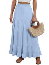 Saia maxi ANRABESS, elástica, cintura alta, balanço, em camadas, linha A