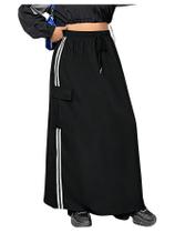 Saia maxi BEAUDRM Stripe, lateral, cargo, cordão, cintura elástica Saia maxi BEAUDRM Stripe, lateral, cargo, cordão, cintura elástica
