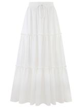 Saia Maxi Branca Cintura Alta Plissada Boho Arolina Saia Maxi Branca Cintura Alta Plissada Boho Arolina