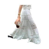 Saia Maxi Branca De Algodão Com Bordado E Recortes Para Mulheres, Estilo Boho, Verão, Semi Saia Maxi Branca De Algodão Com Bordado E Recortes Para Mulheres, Estilo Boho, Verão, Semi