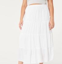 Saia Maxi Branca Em Viscose Longa Em Camadas Hoo Ultra High