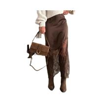 Saia Maxi De Cintura Alta Com Renda Para Mulheres, Slim, Com Recortes, Patchwork, Estilo Boho,