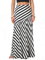 Saia maxi EXLURA Boho listrada de cintura alta em linha A para mulheres Saia maxi EXLURA Boho listrada de cintura alta em linha A para mulheres