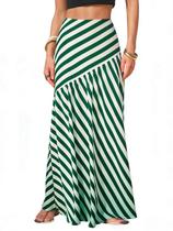 Saia maxi EXLURA Boho listrada de cintura alta evasê verde feminina Saia maxi EXLURA Boho listrada de cintura alta evasê verde feminina