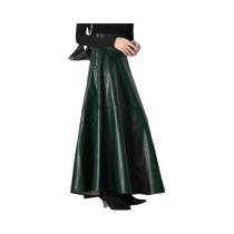Saia Maxi Feminina De Couro PU De Cintura Alta Elegante Casual Longa Com Zíper Moda Outono
