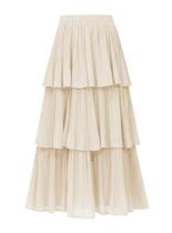 Saia maxi feminina OULESIS, chiffon bege, babados, em camadas Saia maxi feminina OULESIS, chiffon bege, babados, em camadas