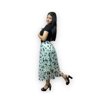 Saia maxi feminina plissada com design floral de cintura alta Saia maxi feminina plissada com design floral de cintura alta