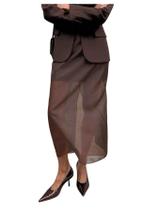 Saia maxi GORGLITTER Mesh de cintura alta transparente marrom chocolate Saia maxi GORGLITTER Mesh de cintura alta transparente marrom chocolate