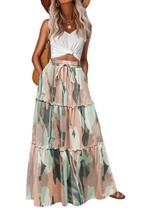 Saia maxi Lepunuo floral de cintura alta fluida com bolsos para mulheres