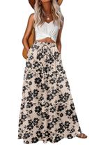 Saia maxi Lepunuo, linda floral para mulheres, cintura alta com bolsos