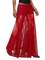 Saia maxi MakeMechic de renda floral transparente com bolinhas vermelhas