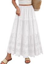 Saia maxi Mansy feminina com ilhó boho bordada branca Saia maxi Mansy feminina com ilhó boho bordada branca