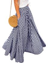 Saia maxi Mansy Gingham xadrez de cintura alta, azul marinho, azul marinho, feminina Saia maxi Mansy Gingham xadrez de cintura alta, azul marinho, azul marinho, feminina