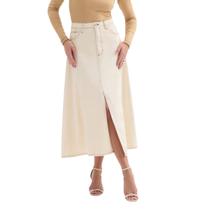 Saia Maxi Midi Flor De Lis F2823 Bege Off White