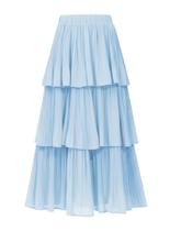 Saia maxi OULESIS com babados, chiffon, cintura alta, azul claro, feminina Saia maxi OULESIS com babados, chiffon, cintura alta, azul claro, feminina