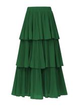 Saia maxi OULESIS com babados verdes e chiffon de cintura alta para mulheres Saia maxi OULESIS com babados verdes e chiffon de cintura alta para mulheres