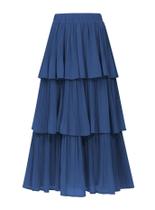 Saia maxi OULESIS plissada em chiffon azul marinho para mulheres Saia maxi OULESIS plissada em chiffon azul marinho para mulheres
