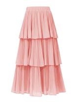 Saia maxi OULESIS, roupa de outono feminina de chiffon rosa com babados Saia maxi OULESIS, roupa de outono feminina de chiffon rosa com babados