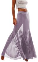 Saia maxi Quqibocai Mesh de cintura alta plissada para mulheres Saia maxi Quqibocai Mesh de cintura alta plissada para mulheres