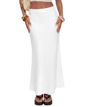 Saia maxi TEDDIFY feminina de linho elástica de cintura alta branca Saia maxi TEDDIFY feminina de linho elástica de cintura alta branca