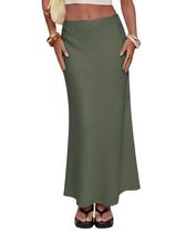 Saia maxi TEDDIFY feminina elástica de cintura alta, linho, branca Saia maxi TEDDIFY feminina elástica de cintura alta, linho, branca