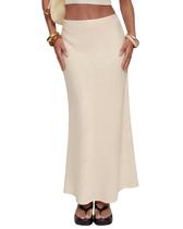 Saia maxi TEDDIFY feminina elástica de cintura alta, linho, branca Saia maxi TEDDIFY feminina elástica de cintura alta, linho, branca