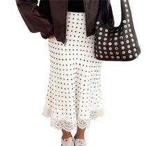 Saia maxi Thopavenoir com bolinhas e seda com acabamento em renda para mulheres Saia maxi Thopavenoir com bolinhas e seda com acabamento em renda para mulheres