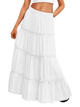 Saia maxi Trendy Queen 2025 branca com babado em linha A de cintura alta