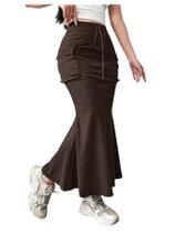 Saia maxi Verdusa Fishtail de cintura alta Bodycon marrom escuro Saia maxi Verdusa Fishtail de cintura alta Bodycon marrom escuro