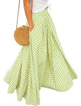 Saia maxi, xadrez feminina de verão, guingão, cintura alta