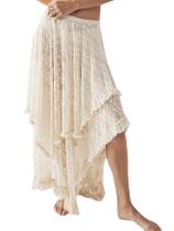 Saia maxi YKR de renda assimétrica com bainha em camadas transparente M