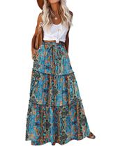 Saia maxi Zeagoo com estampa floral estilo boho com bolsos para mulheres Saia maxi Zeagoo com estampa floral estilo boho com bolsos para mulheres